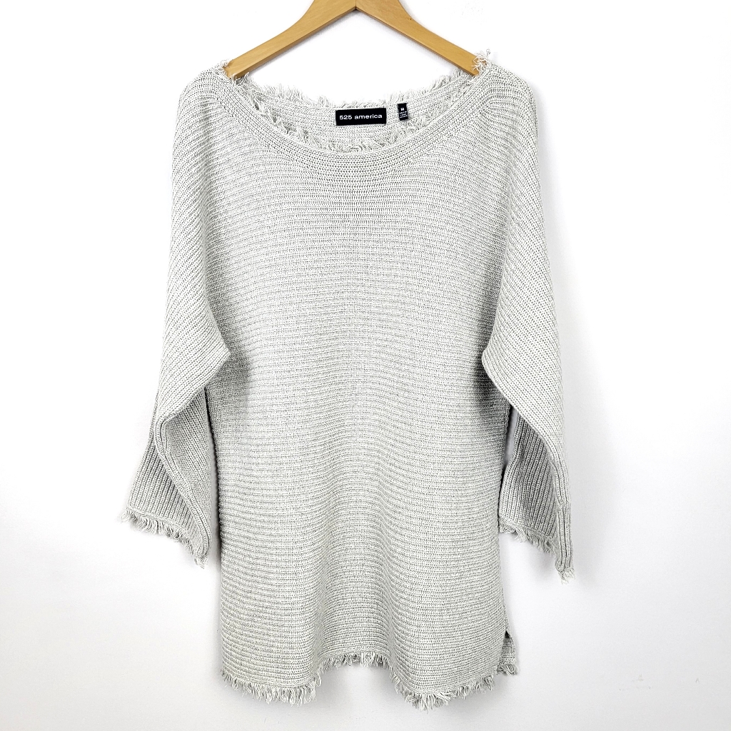 525 America Grey Raw Hem Knit Sweater